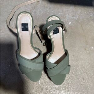 White House Black Market Olive Wedge Sandals